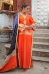 Buy_Wazir C_Orange Silk Embroidery, Metallic Thread, Zari Round Floral Work Kurta Pant Set _at_Aza_Fashions