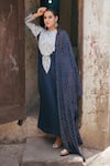 Wazir C_Blue Silk Embroidery, Metallic Thread Round Neck Floral Work Kurta Pant Set _Online_at_Aza_Fashions