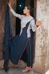 Shop_Wazir C_Blue Silk Embroidery, Metallic Thread Round Neck Floral Work Kurta Pant Set _Online_at_Aza_Fashions