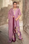 Buy_Wazir C_Purple Silk Embroidery, Zari, Metallic Thread Split Floral Work Kurta Salwar Set _at_Aza_Fashions