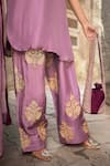 Buy_Wazir C_Purple Silk Embroidery, Zari, Metallic Thread Split Floral Work Kurta Salwar Set _Online_at_Aza_Fashions