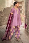 Wazir C_Purple Silk Embroidery, Zari, Metallic Thread Split Floral Work Kurta Salwar Set _at_Aza_Fashions
