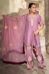 Buy_Wazir C_Purple Silk Embroidery, Zari, Metallic Thread Split Floral Work Kurta Salwar Set 