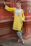 Buy_Wazir C_Yellow Silk Embroidery, Metallic Thread Notched Floral Work Kurta With Salwar _at_Aza_Fashions