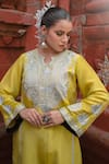 Shop_Wazir C_Yellow Silk Embroidery, Metallic Thread Notched Floral Work Kurta With Salwar _Online_at_Aza_Fashions