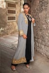 Buy_Wazir C_Black Cotton Open Neck Kashmira Tilla Work Cape Pant Set _Online_at_Aza_Fashions