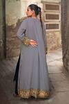 Shop_Wazir C_Black Cotton Open Neck Kashmira Tilla Work Cape Pant Set _at_Aza_Fashions
