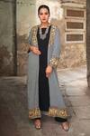 Buy_Wazir C_Black Cotton Open Neck Kashmira Tilla Work Cape Pant Set _at_Aza_Fashions