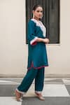 Shop_Wazir C_Blue Crepe Embroidery V-neck Kashmira Tilla Work Kurta With Pant _at_Aza_Fashions