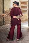 Shop_Wazir C_Maroon Silk, Cotton Embroidery, Zari Open Neck Jacket Pant Set _at_Aza_Fashions