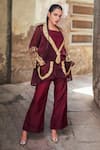 Buy_Wazir C_Maroon Silk, Cotton Embroidery, Zari Open Neck Jacket Pant Set _at_Aza_Fashions