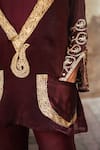 Wazir C_Maroon Silk, Cotton Embroidery, Zari Open Neck Jacket Pant Set _at_Aza_Fashions