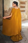 Shop_Wazir C_Mustard Crepe Embroidery, Metallic Thread Round Neck Kaftan With Dhoti Pant _at_Aza_Fashions