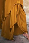 Wazir C_Mustard Crepe Embroidery, Metallic Thread Round Neck Kaftan With Dhoti Pant _Online_at_Aza_Fashions