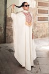 Shop_Wazir C_Off White Cotton Embroidery, Fringe High , Keyhole Kaftan _Online_at_Aza_Fashions