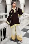 Buy_Wazir C_Brown Crepe Embroidery, Metallic Thread Kashmira Tilla Work Kurta With Salwar _at_Aza_Fashions