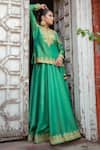 Wazir C_Green Silk Embroidery, Zari, Tassels Split Kashmira Tilla Work Lehenga Set _Online_at_Aza_Fashions