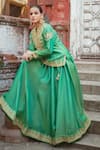 Shop_Wazir C_Green Silk Embroidery, Zari, Tassels Split Kashmira Tilla Work Lehenga Set _Online_at_Aza_Fashions
