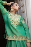 Shop_Wazir C_Green Silk Embroidery, Zari, Tassels Split Kashmira Tilla Work Lehenga Set 