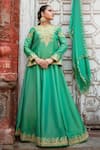 Buy_Wazir C_Green Silk Embroidery, Zari, Tassels Split Kashmira Tilla Work Lehenga Set _at_Aza_Fashions