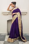 Shop_Wazir C_Purple Crepe Embroidery, Metallic Thread, Kashmira Tilla Work Saree With Blouse _at_Aza_Fashions