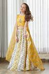 Pasha India_Yellow Satin Floral Print Lehenga Set _Online_at_Aza_Fashions