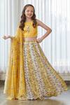 Buy_Pasha India_Yellow Satin Floral Print Lehenga Set _at_Aza_Fashions