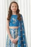 Pasha India_Blue Satin Floral Print Lehenga Set _Online_at_Aza_Fashions