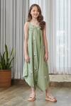Pasha India_Green Cotton, Rayon Floral Print Draped Jumpsuit _Online_at_Aza_Fashions