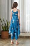 Shop_Pasha India_Blue Cotton, Rayon Floral Print Draped Jumpsuit _at_Aza_Fashions