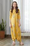 Pasha India_Yellow Cotton, Rayon Floral Print Draped Jumpsuit _Online_at_Aza_Fashions