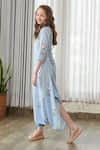 Shop_Pasha India_Blue Cotton, Rayon Floral Print Draped Jumpsuit _Online_at_Aza_Fashions