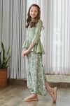 Shop_Pasha India_Green Cotton, Rayon Floral Print Draped Jumpsuit _Online_at_Aza_Fashions