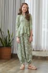 Buy_Pasha India_Green Cotton, Rayon Floral Print Draped Jumpsuit _at_Aza_Fashions