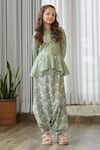 Buy_Pasha India_Green Cotton, Rayon Floral Print Draped Jumpsuit 