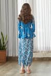 Shop_Pasha India_Blue Cotton, Rayon Embroidery Floral Print Draped Jumpsuit _at_Aza_Fashions