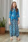 Buy_Pasha India_Blue Cotton, Rayon Embroidery Floral Print Draped Jumpsuit _at_Aza_Fashions