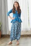 Shop_Pasha India_Blue Cotton, Rayon Embroidery Floral Print Draped Jumpsuit _Online_at_Aza_Fashions