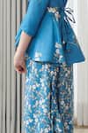 Pasha India_Blue Cotton, Rayon Embroidery Floral Print Draped Jumpsuit _at_Aza_Fashions