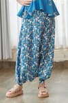 Buy_Pasha India_Blue Cotton, Rayon Embroidery Floral Print Draped Jumpsuit 