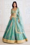 Buy_Shyam Narayan Prasad_Green Organza, Brocade Zari, Embroidery, Gota Patti, Geometric Woven Lehenga Set _at_Aza_Fashions