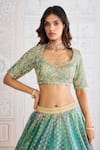 Shyam Narayan Prasad_Green Organza, Brocade Zari, Embroidery, Gota Patti, Geometric Woven Lehenga Set _at_Aza_Fashions