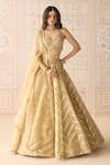 Buy_Shyam Narayan Prasad_Gold Tissue, Organza, Brocade Zari, Embroidery, Chevron Pattern Lehenga Set _at_Aza_Fashions