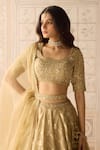 Shyam Narayan Prasad_Gold Tissue, Organza, Brocade Embroidery, Zari Floral Stripe Woven Lehenga Set _Online_at_Aza_Fashions