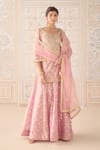 Buy_Shyam Narayan Prasad_Pink Brocade, Organza, Tissue Zari, Sequins, Embroidery Scoop Kurta Sharara Set _at_Aza_Fashions