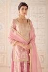 Shop_Shyam Narayan Prasad_Pink Brocade, Organza, Tissue Zari, Sequins, Embroidery Scoop Kurta Sharara Set _Online_at_Aza_Fashions