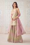 Shyam Narayan Prasad_Pink Brocade, Organza, Tissue Embroidery, Zari Scoop Neck Kurta Set _Online_at_Aza_Fashions