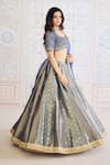Shyam Narayan Prasad_Navy Brocade, Organza Embroidery, Zari Square Neck, Zardozi Lehenga Set _Online_at_Aza_Fashions