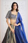 Buy_Shyam Narayan Prasad_Navy Brocade, Organza Embroidery, Zari Square Neck, Zardozi Lehenga Set _Online_at_Aza_Fashions