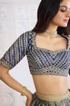 Buy_Shyam Narayan Prasad_Navy Brocade, Organza Embroidery, Zari Square Neck, Zardozi Lehenga Set 
